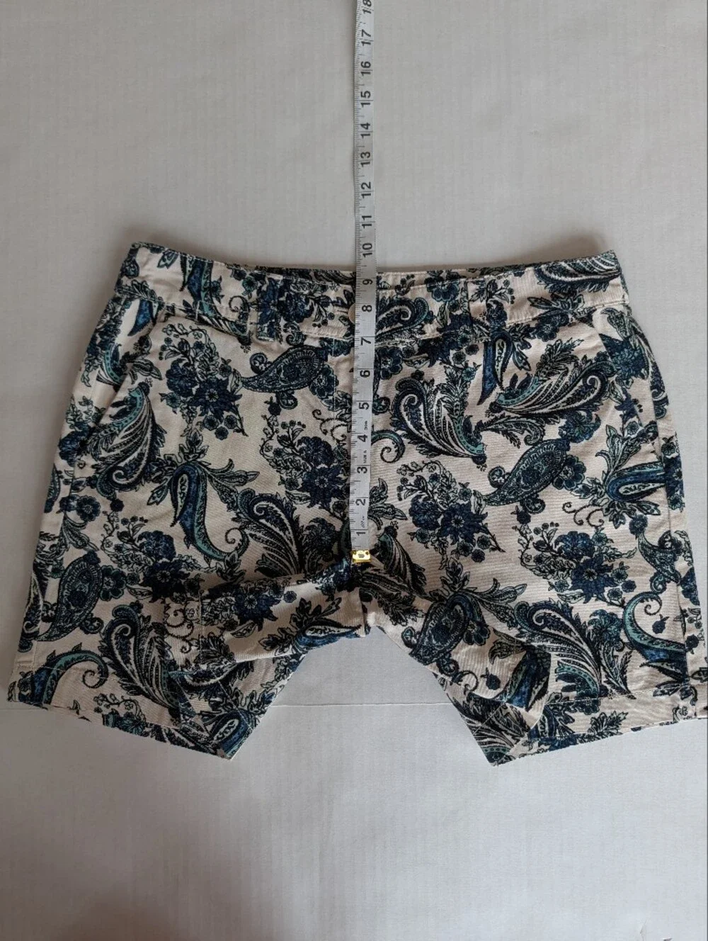 Ann Taylor Loft Original Fit Paisley Chino Shorts 2 Cream Off White Blue Pockets